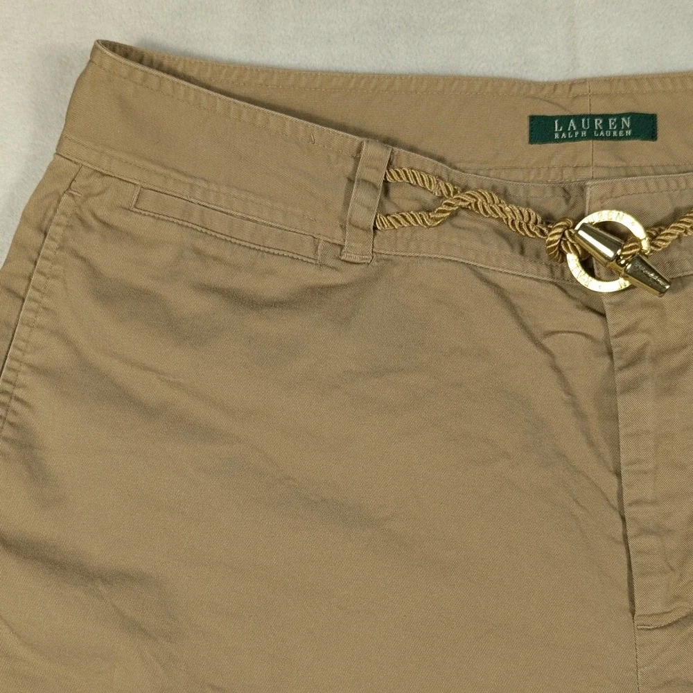 Lauren Ralph‎ Lauren Tan Chino Shorts Women 16 Khaki Rope Belt Nautical Cotton